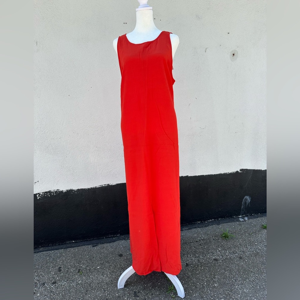 Eileen Fisher hot orange Maxi Sleeveless Scoop Neck Dress